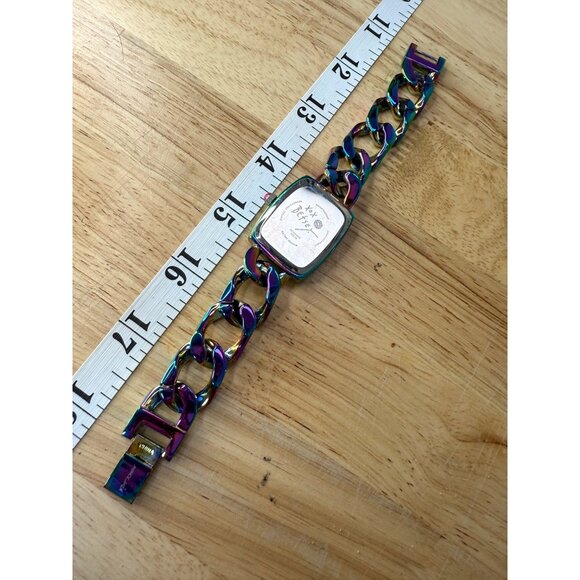 Betsey Johnson Womens Iridescent Oil Slick Chain Link Watch With Square Face - Picture 4 of 12